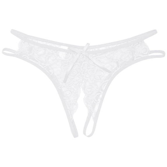 XIAOCHA Women's Floral Lace Bow Thong Low Rise Mini Length Elastic Waist G String Sheer Intimate Thongs