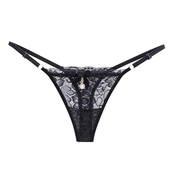 XIAOCHA Women's Floral Lace Strap Thong Low Rise Mini Length Elastic Waist G String Sheer Romantic Intimate Thongs