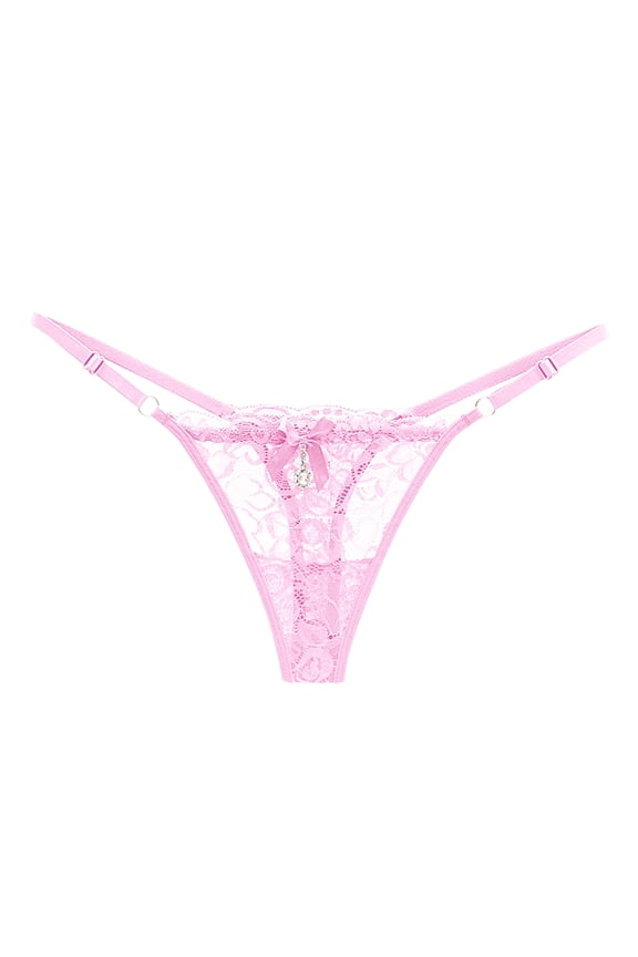 Women's Floral Lace Strap Thong Low Rise Mini Length Elastic Waist G String Sheer Romantic Intimate Thongs