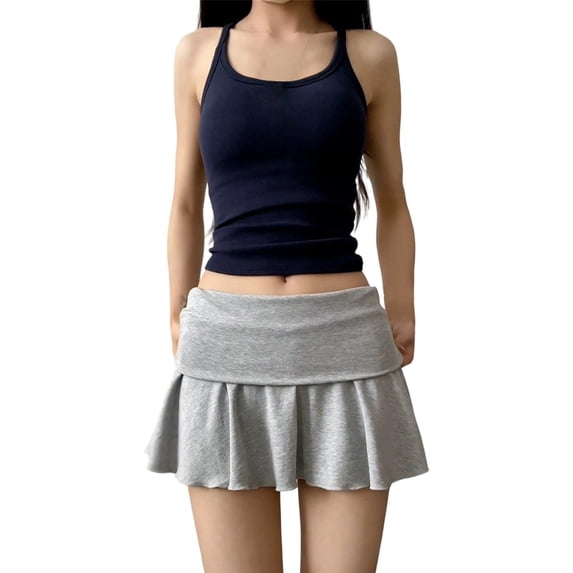 XIAOCHA Women's Fold Over Waist Mini Skirt Ruffled Hem Summer Street Short Skort