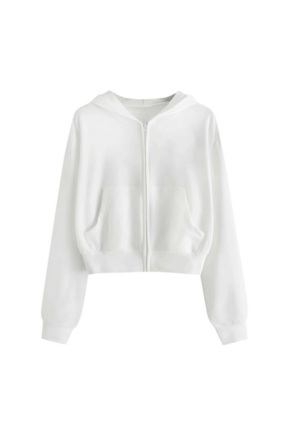 Women's Full Zip Cropped Hoodies Boxy Fit Dual Pocket Hoodie Soft Casual Streetwear Top
