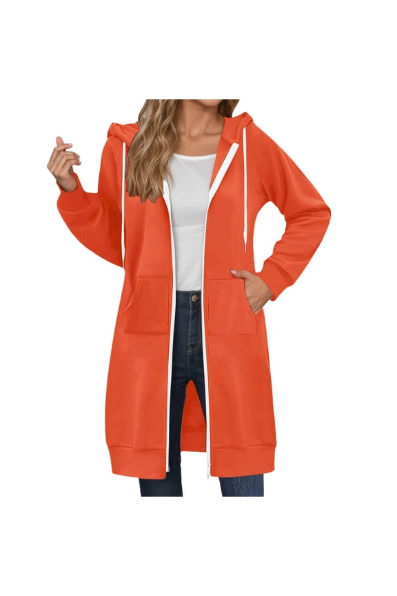 Women's Full Zip Hooded Long Cardigans Relaxed Fit Dual Pocket Duster Coat Soft Casual Everyday Outerwear