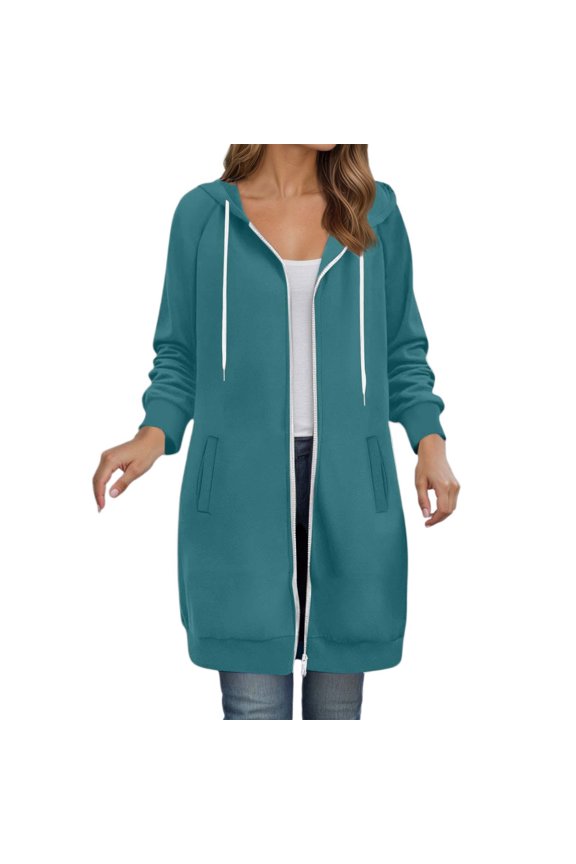 Women's Full Zip Hooded Long Cardigans Relaxed Fit Dual Pocket Duster Coat Soft Casual Everyday Outerwear