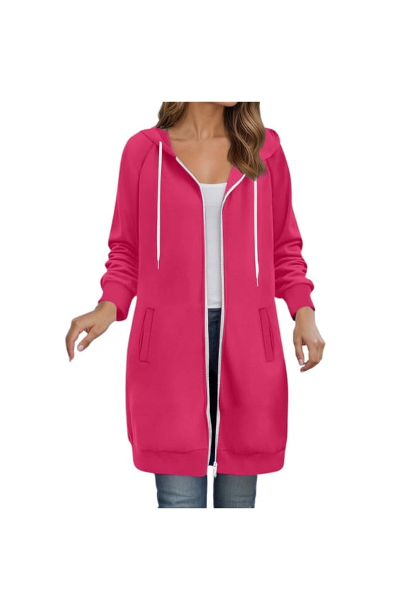 Women's Full Zip Hooded Long Cardigans Relaxed Fit Dual Pocket Duster Coat Soft Casual Everyday Outerwear