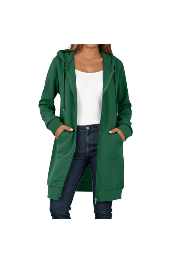 Women's Full Zip Hooded Long Cardigans Relaxed Fit Dual Pocket Duster Coat Soft Casual Everyday Outerwear