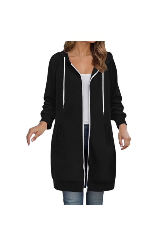 Women's Full Zip Hooded Long Cardigans Relaxed Fit Dual Pocket Duster Coat Soft Casual Everyday Outerwear