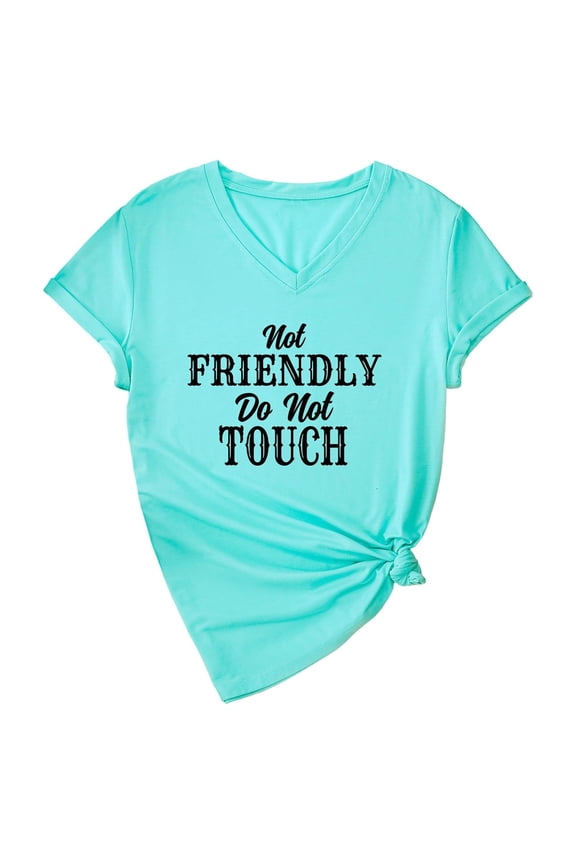 Women's Funny Graphic Tee Short Sleeve V Neck Casual Rolled Slogan Print Daily T Shirt