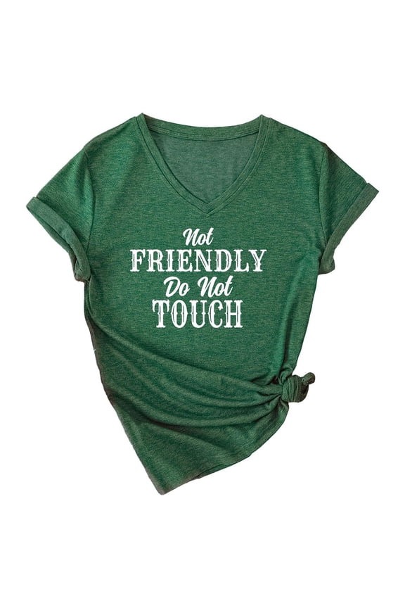 Women's Funny Graphic Tee Short Sleeve V Neck Casual Rolled Slogan Print Daily T Shirt