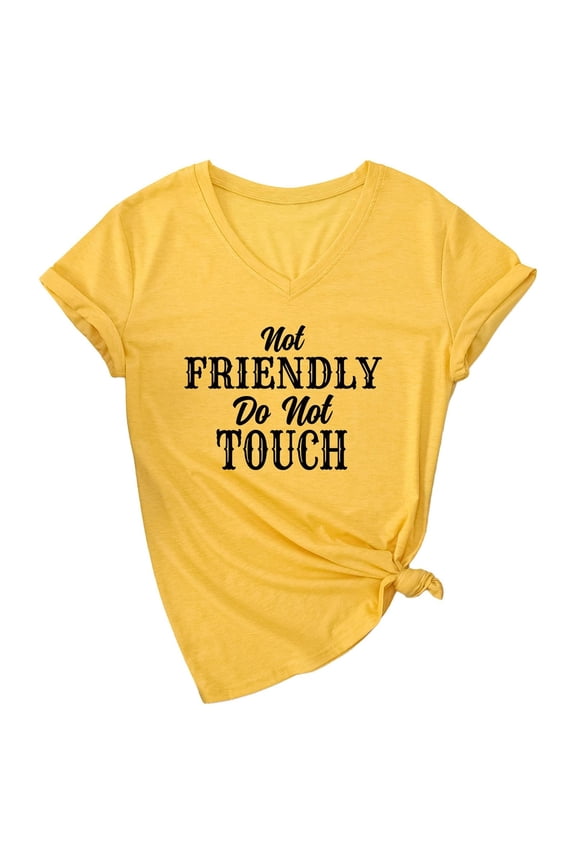 Women's Funny Graphic Tee Short Sleeve V Neck Casual Rolled Slogan Print Daily T Shirt