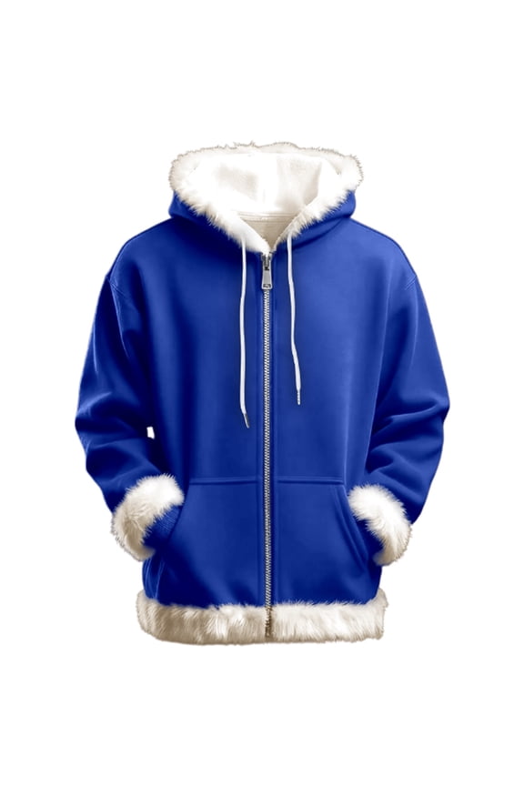 Women's Fuzzy Trim Zip Up Hoodie Oversized Fit Kangaroo Pocket Hooded Jacket Warm Cozy Casual Winter Outerwear Top