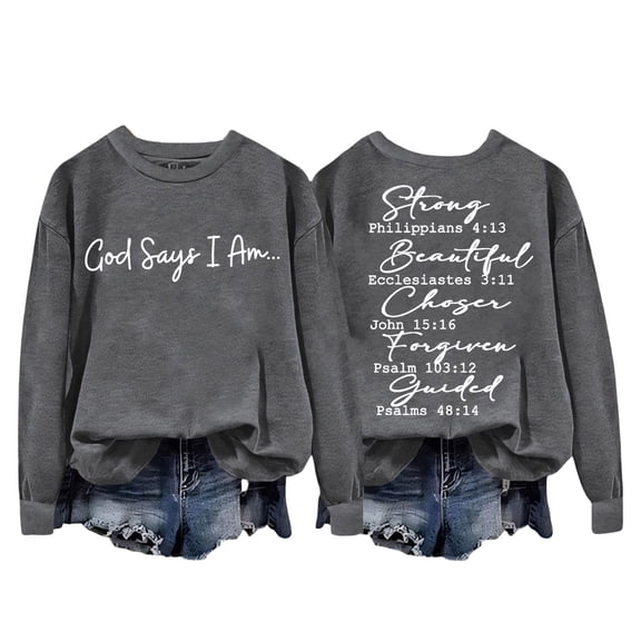 XIAOCHA Women's "God Says I Am" Letter Sweatshirt Loose Crew Neck Pullover Soft Cozy Trendy Casual Everyday Streetwear Sweatshirt