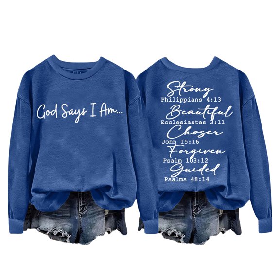 XIAOCHA Women's "God Says I Am" Letter Sweatshirt Loose Crew Neck Pullover Soft Cozy Trendy Casual Everyday Streetwear Sweatshirt