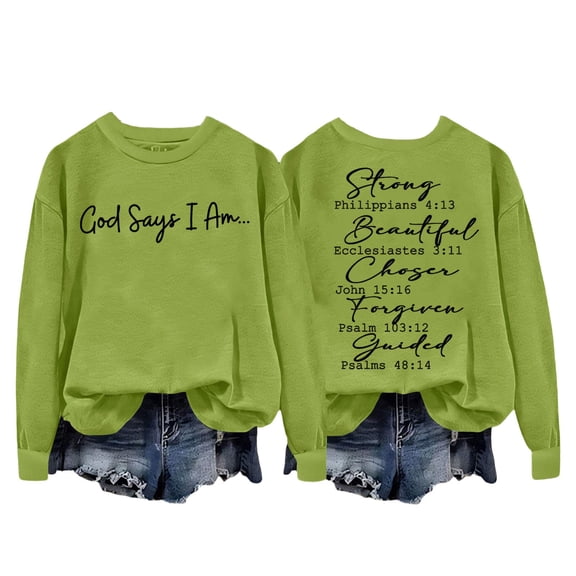 XIAOCHA Women's "God Says I Am" Letter Sweatshirt Loose Crew Neck Pullover Soft Cozy Trendy Casual Everyday Streetwear Sweatshirt