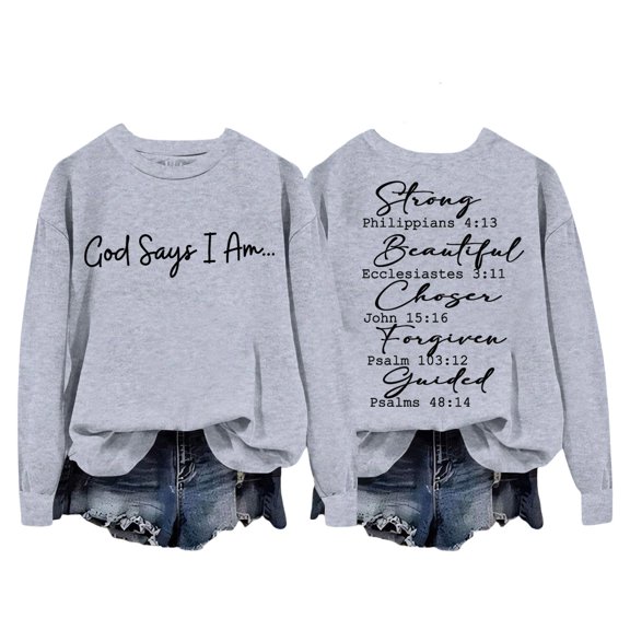 XIAOCHA Women's "God Says I Am" Letter Sweatshirt Loose Crew Neck Pullover Soft Cozy Trendy Casual Everyday Streetwear Sweatshirt