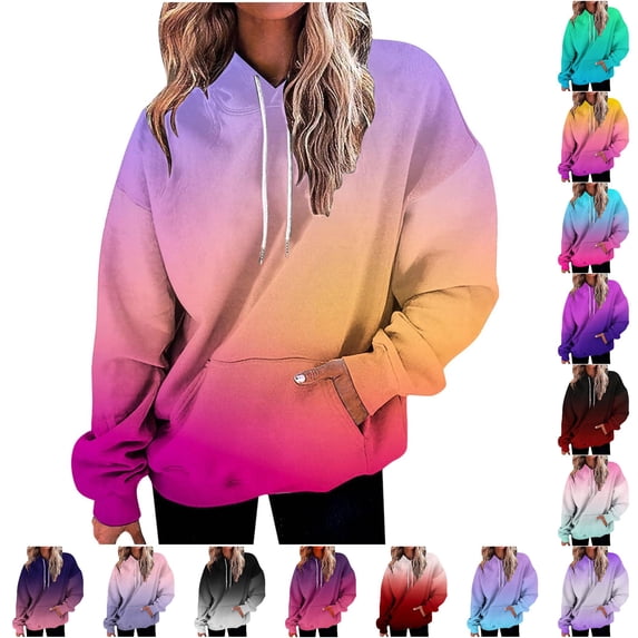 XIAOCHA Women's Gradient Tie‑Dye Pullover Hoodie Oversized Fit Casual Hooded Sweatshirts