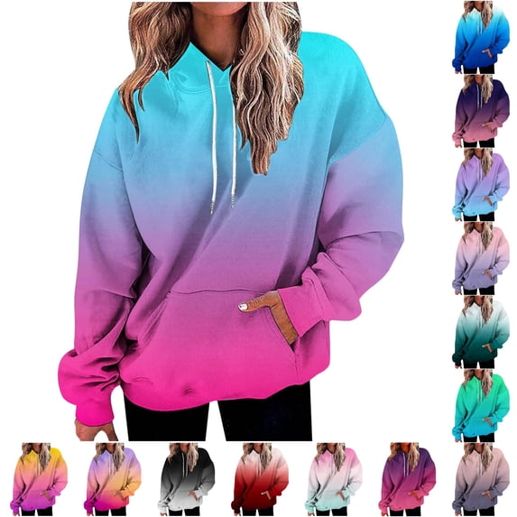 XIAOCHA Women's Gradient Tie‑Dye Pullover Hoodie Oversized Fit Casual Hooded Sweatshirts
