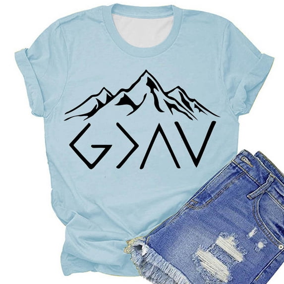 XIAOCHA Women's Graphic T Shirt Rolled Sleeve Mountain Print Tee Comfortable Casual Outdoor Top