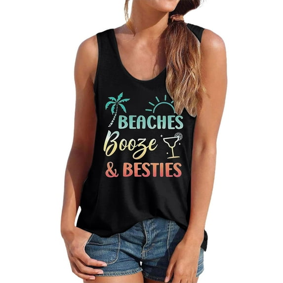 XIAOCHA Women's Graphic Tank Top Sleeveless Beach Themed Tee Breathable Casual Vacation Shirt