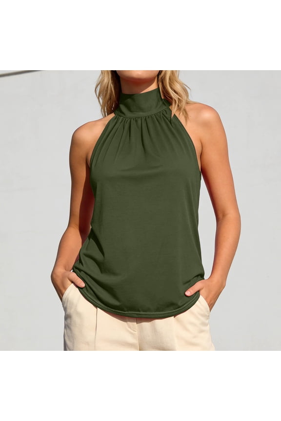 Women's Halter-Neck Sleeveless Tanks Ruched Front Weekend Outing Relaxed Fit Camis