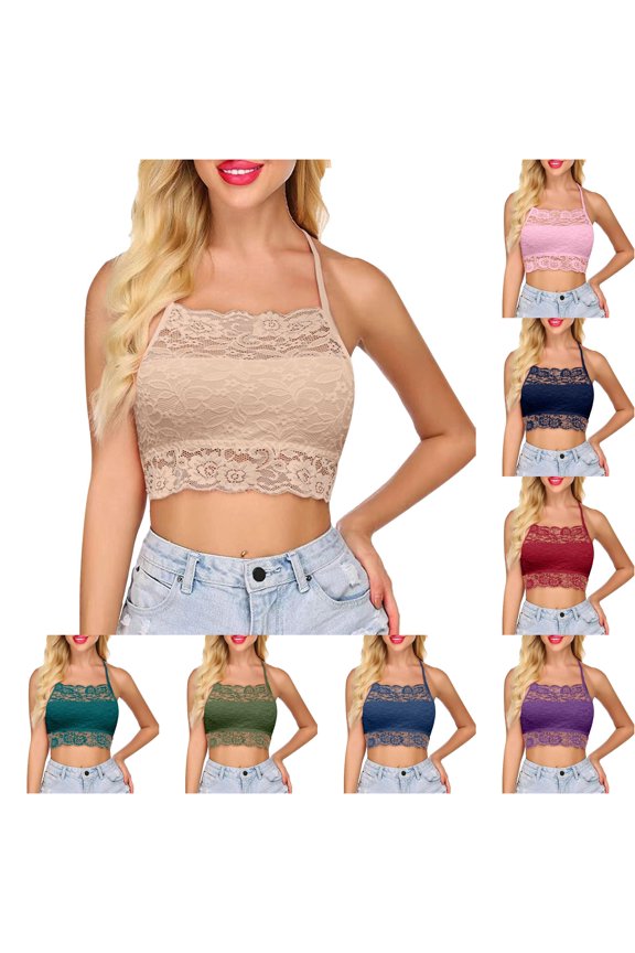 Women's Halter Strap Crop Top Scalloped Trim Slim Fit Summer Tank