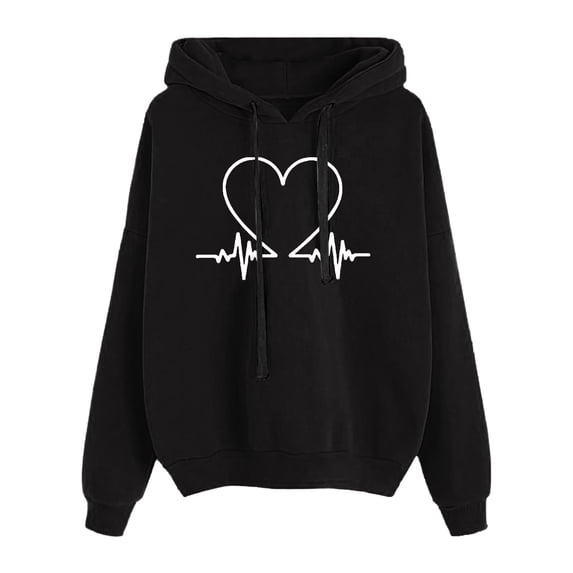 XIAOCHA Women's Heartbeat Print Hoodie Oversized Long Sleeve Hooded Pullover Top Soft Romantic Casual Hoodies