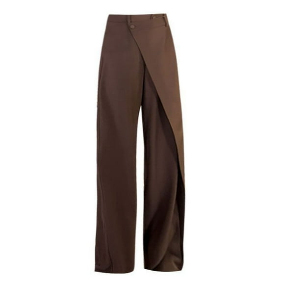 XIAOCHA Women's High Waist Wide Leg Pants Asymmetric Button Loose Fit Daily Office Trousers
