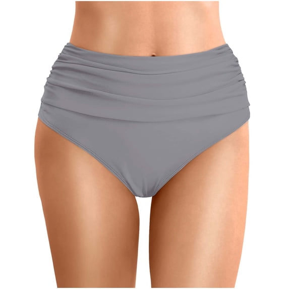 XIAOCHA Women's High Waisted Ruched Swim Brief Solid Foldover Waist Beach Pool Bikini Brief