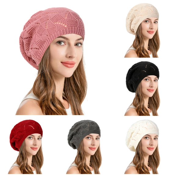 XIAOCHA Women's Hollow Knit Slouchy Beanie Light Breathable Fall Winter Headwear Knitcap