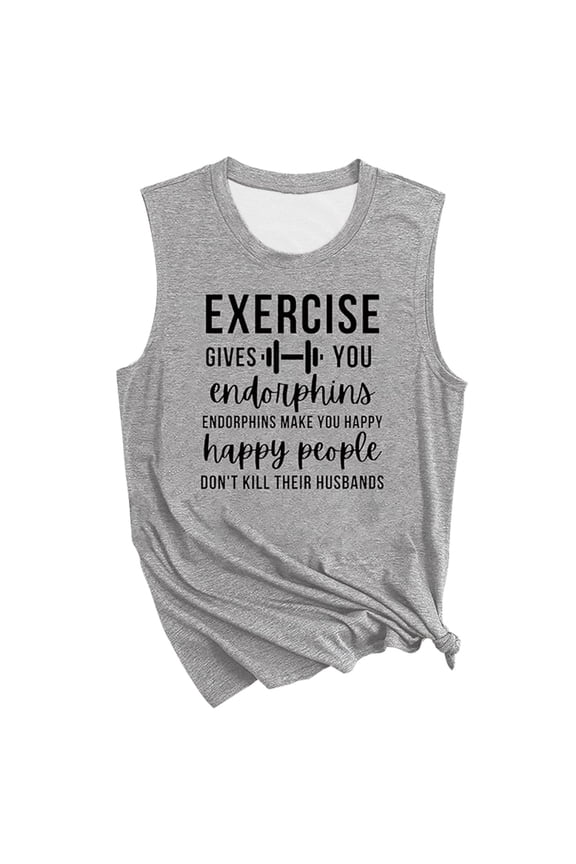 Women's Humorous Graphic Tank Top Crew Neck Sleeveless Tee Breathable Casual Workout Wear Shirt