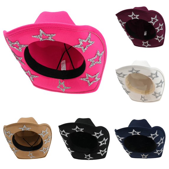 XIAOCHA Women's Inner Star‑Glitter Accent Cowboy Hat Solid Horse‑Riding Farm Western Hat,Hot Pink