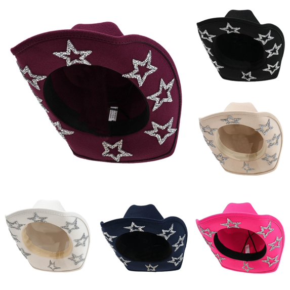 XIAOCHA Women's Inner Star‑Glitter Accent Cowboy Hat Solid Horse‑Riding Farm Western Hat,Wine