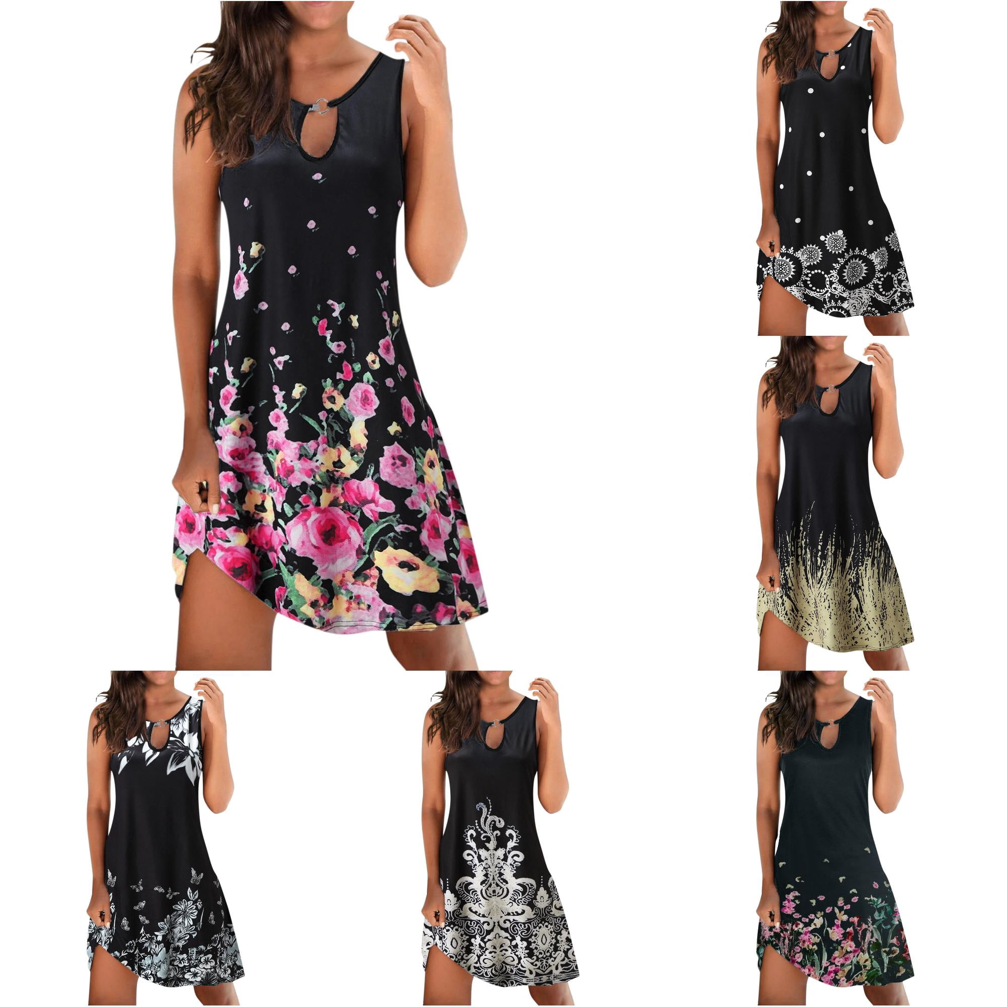 XIAOCHA Women's Keyhole Tank Mini Dress Butterfly Floral Print Daily ...
