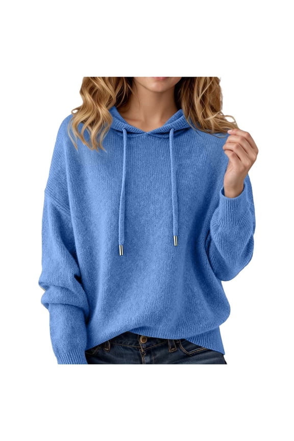 Women's Knit Casual Hooded Sweater Oversized Fit Drawstring Hood Ribbed Pullover Soft Cozy Loungewear Daily Wear Top