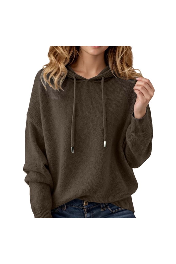 Women's Knit Casual Hooded Sweater Oversized Fit Drawstring Hood Ribbed Pullover Soft Cozy Loungewear Daily Wear Top
