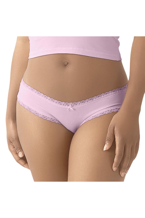 Women's Lace Trim Bow Detail Panty Low Rise Mini Length Elastic Waist Brief Soft Feminine Daily Panties