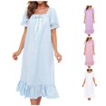 thumbnail image 1 of XIAOCHA Women's Lace Nightgown Square Neck Short Sleeve Ruffle Hem Sleep Dress, 1 of 6