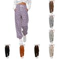 thumbnail image 1 of XIAOCHA Women's Leopard Print Jogger Pants Elastic Ankle Side Pockets Loose Fit Sweatpants, 1 of 4