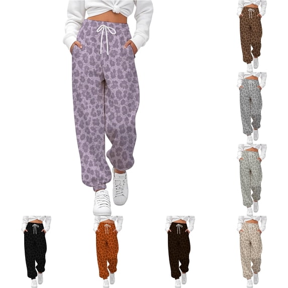 XIAOCHA Women's Leopard Print Jogger Pants Elastic Ankle Side Pockets Loose Fit Sweatpants