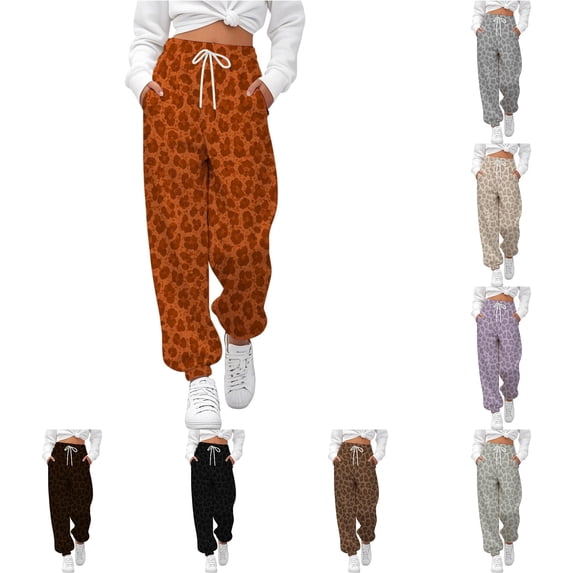 XIAOCHA Women's Leopard Print Jogger Pants Elastic Ankle Side Pockets Loose Fit Sweatpants