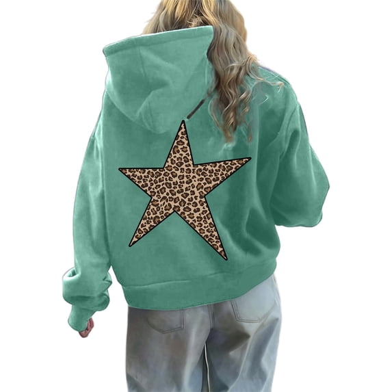 XIAOCHA Women's Leopard Star Print Hoodie Oversized Long Sleeve Hooded Pullover Top Plush Bold Street Hoodies