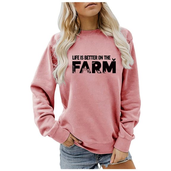 XIAOCHA Women's Letter Sweatshirt Loose Fit Crew Neck Pullover Top Fall Winter Casual Warm Sweatshirt