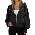 thumbnail image 1 of XIAOCHA Women's Lightweight Zip-Up Hoodie Loose Drawstring Cropped Hooded Top Stretch Casual Gym Hoodies, 1 of 4