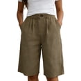 thumbnail image 1 of XIAOCHA Women's Linen Bermuda Shorts Solid Pleated Front Shorts Everyday Pocket Knee Bottoms, 1 of 6