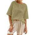 thumbnail image 1 of XIAOCHA Women's Linen Henley Top 3/4 Sleeve Oversized Fit Button Placket Shirts Soft Casual Everyday Wear Blouses, 1 of 5