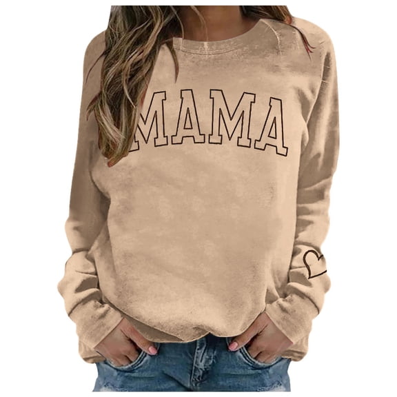 XIAOCHA Women's "Mama" Letter Sweatshirt Relaxing Fit Crew Neck Pullover Top Comfy Casual Streetwear Sweatshirts