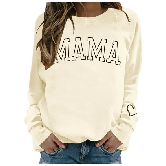 XIAOCHA Women's "Mama" Letter Sweatshirt Relaxing Fit Crew Neck Pullover Top Comfy Casual Streetwear Sweatshirts