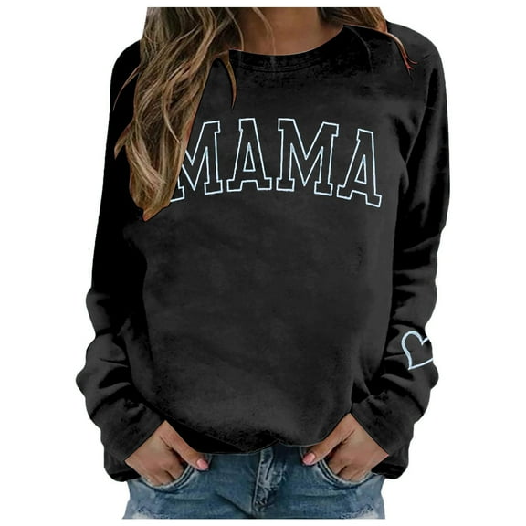 XIAOCHA Women's "Mama" Letter Sweatshirt Relaxing Fit Crew Neck Pullover Top Comfy Casual Streetwear Sweatshirts