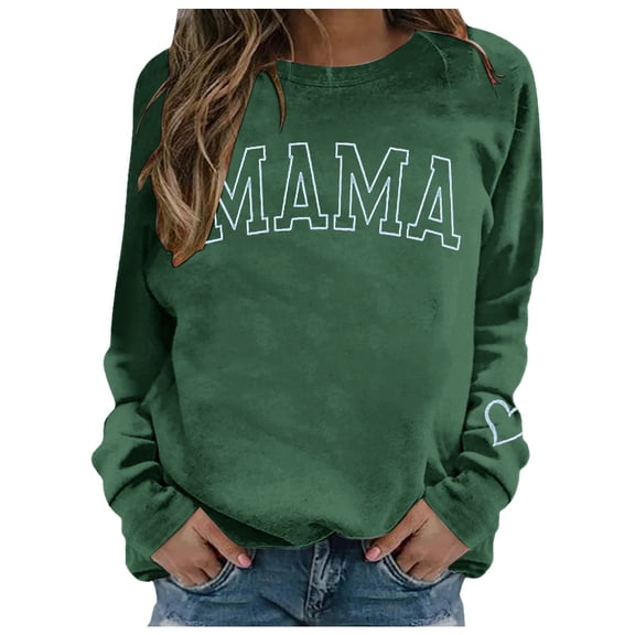 XIAOCHA Women's "Mama" Letter Sweatshirt Relaxing Fit Crew Neck Pullover Top Comfy Casual Streetwear Sweatshirts