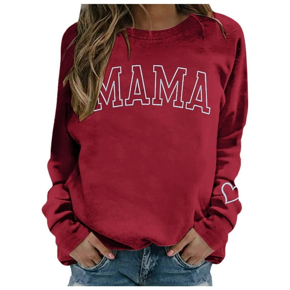 XIAOCHA Women's "Mama" Letter Sweatshirt Relaxing Fit Crew Neck Pullover Top Comfy Casual Streetwear Sweatshirts