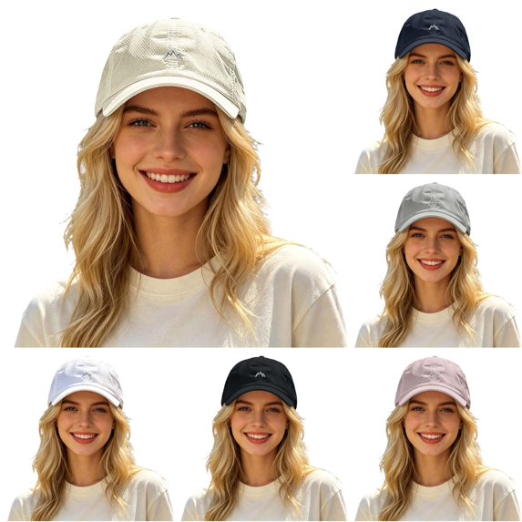 XIAOCHA Women's Mountain Logo Embroidered Dad Hat Breathable Outdoor Sun Protection Baseball Cap Hiking Trucker Hat,Beige